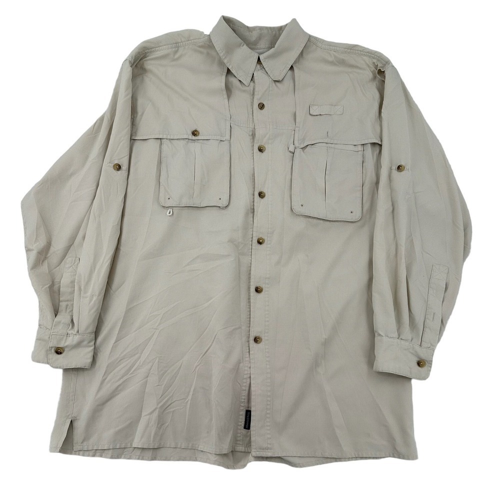 Magellan Sportswear Aransas Pass Fishing Shirt Mens XL Tan Check Vented L/S Fish